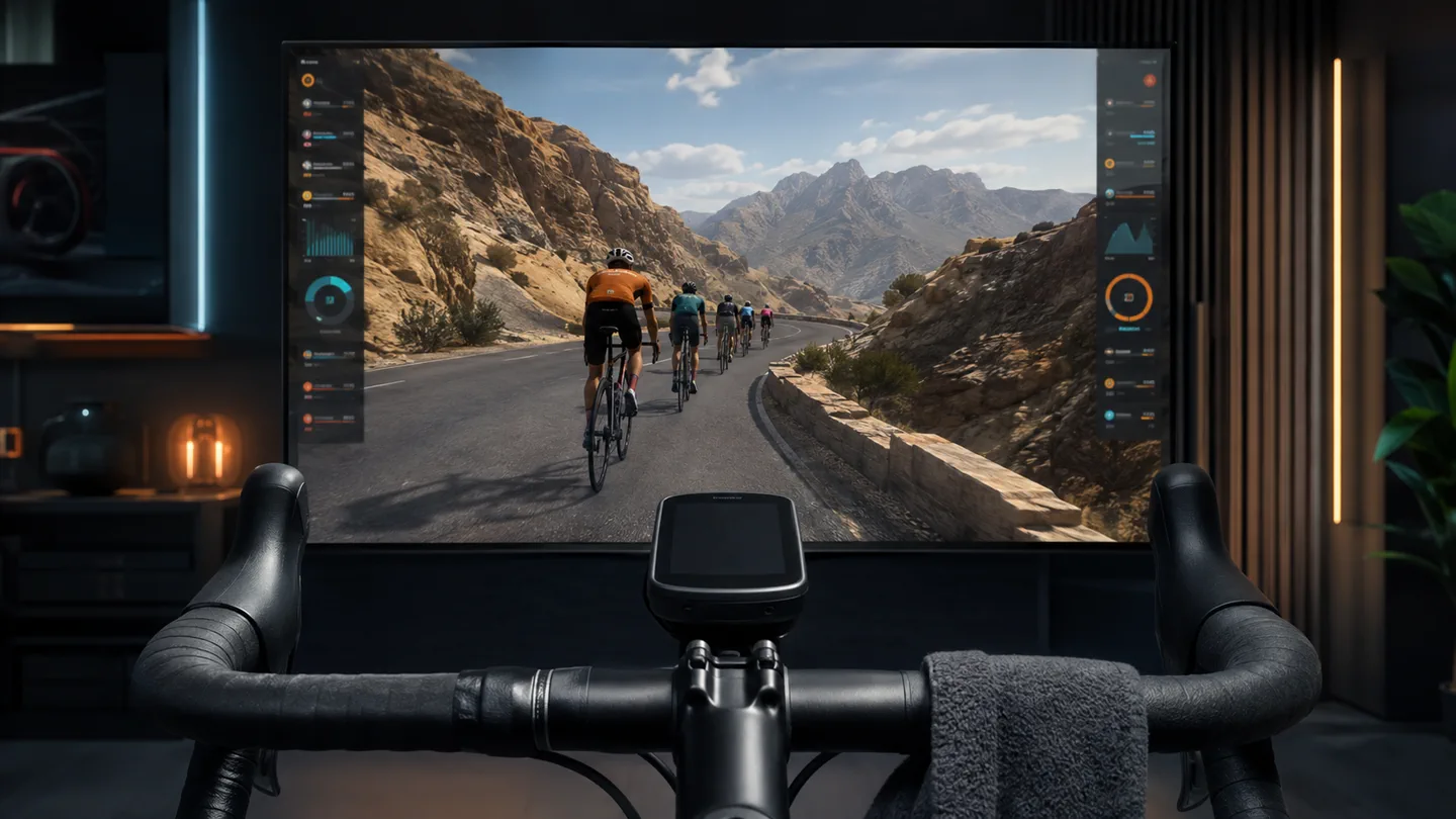 Cyclistes XCyclePro roulant ensemble dans un environnement virtuel 3D
